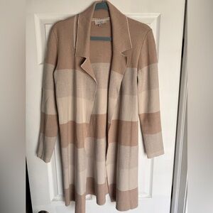 LOFT Women's Tan and Cream Striped Cardigan